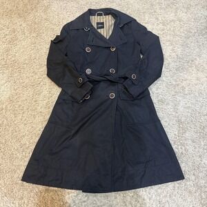 Max Mara Weekend Line Coat Womens Medium Navy Blue Cotton Trench Belted Lined
